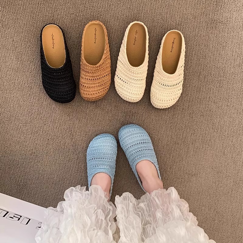 Women Shoes Mules - Dames Raffia Geweven Muilezelpantoffels Zomer Ademend
