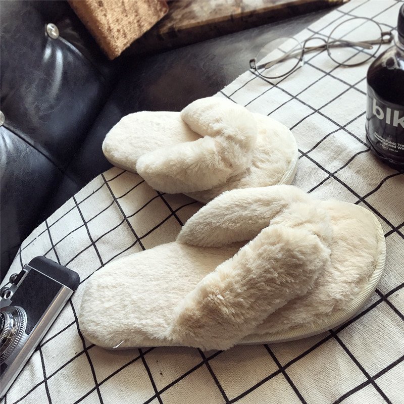 Women'S Shoes For Fall - Cross Warm Pluizige Harige Slippers Vrouwen