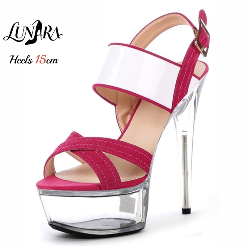 Clear Strap Heel - 15 cm/6 inch transparante platform-stiletto-sandalen roze