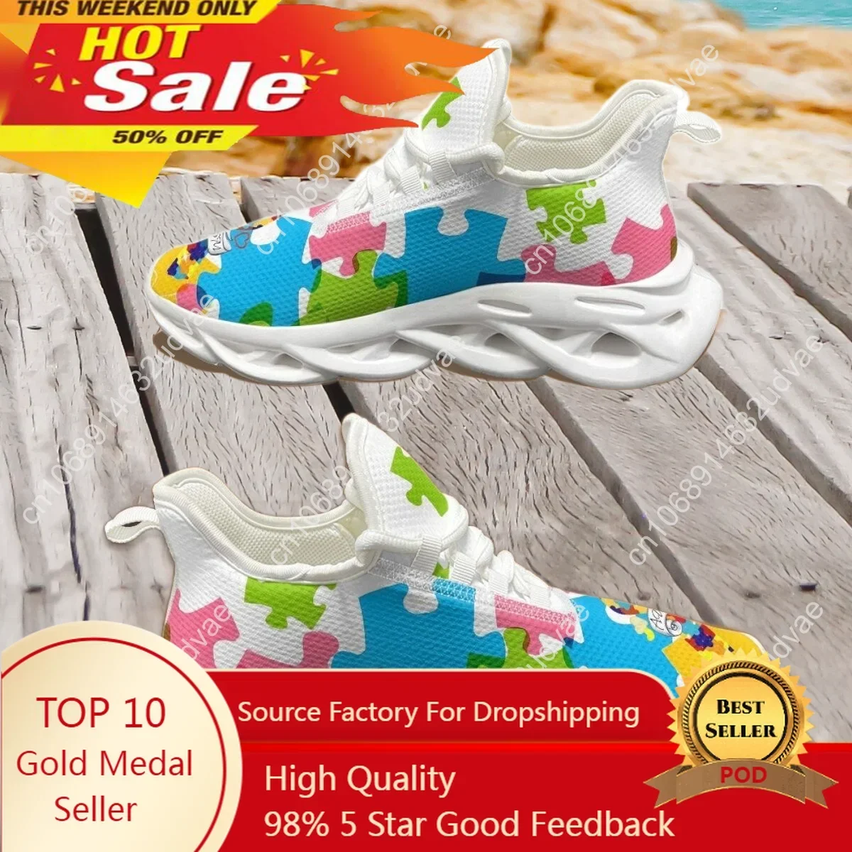 Women Shoes Sneakers - Autisme Bewustzijn Sport Hardloopschoen Kleurpuzzel Duurzaam