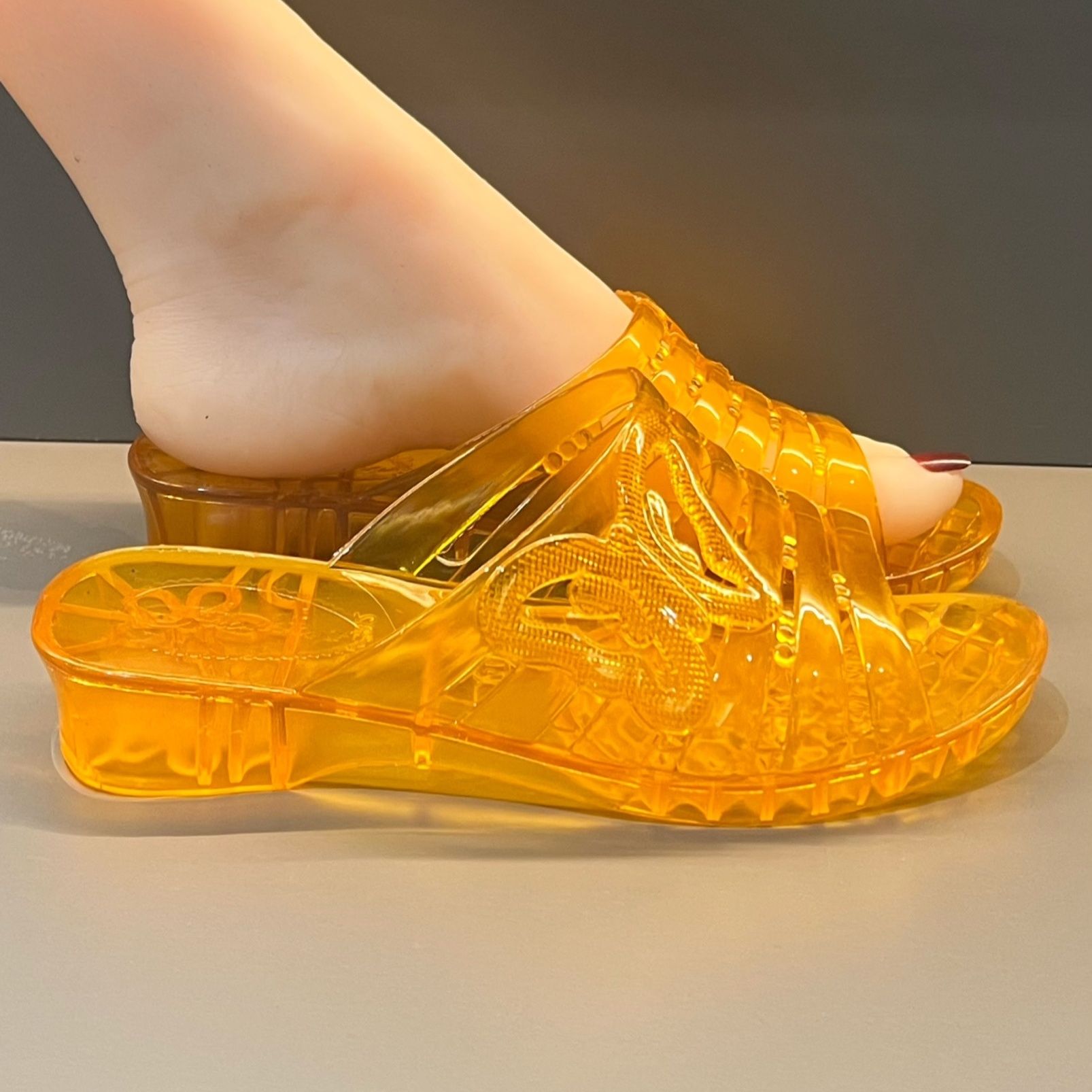 Women Shoes Mules - WFashion Paarse Glitter Jelly Wedge Sandalen