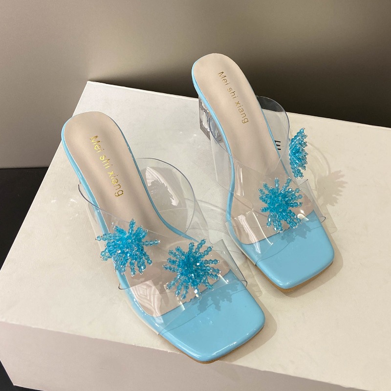 Women Shoes Mules - Nieuwe dames hoge hakken waterdiamant bloemen