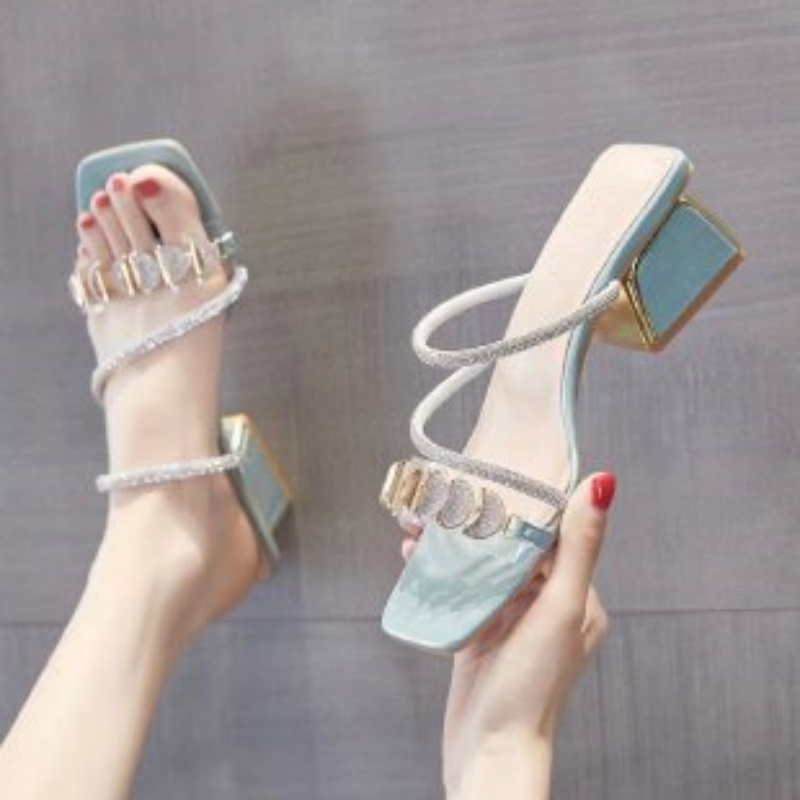 Clear Strap Heel - Dames Zomersandalen met strass steentjes, transparante