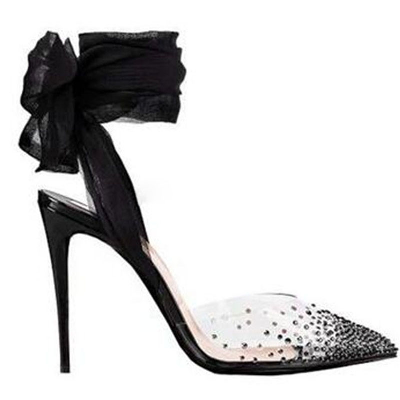 Rood Wit Zwart Mesh Lint Veter - Clear Strap Heel recensie en prijs