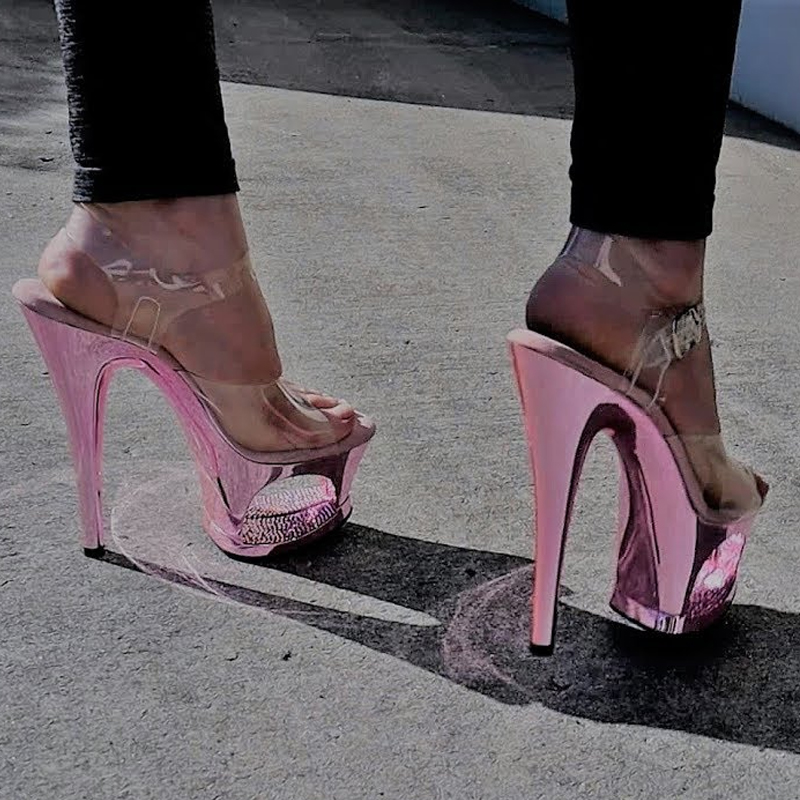Roze uitgeholde platform stile - Clear Strap Heel recensie en prijs