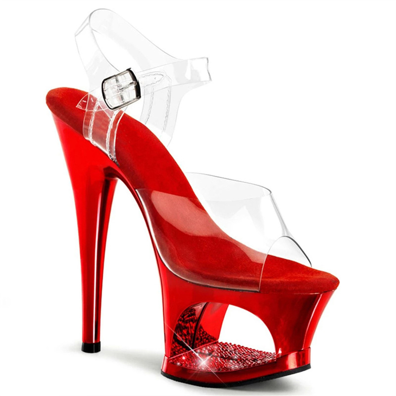 Roze uitgeholde platform stile - Clear Strap Heel recensie en prijs