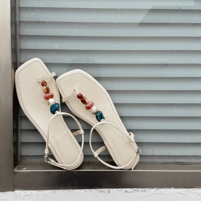 Dames zwarte suède kleurrijke  - Thong Flat Sandal recensie en prijs