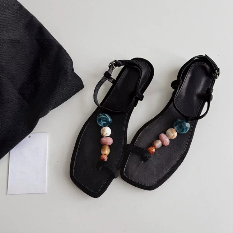 Dames zwarte suède kleurrijke  - Thong Flat Sandal recensie en prijs